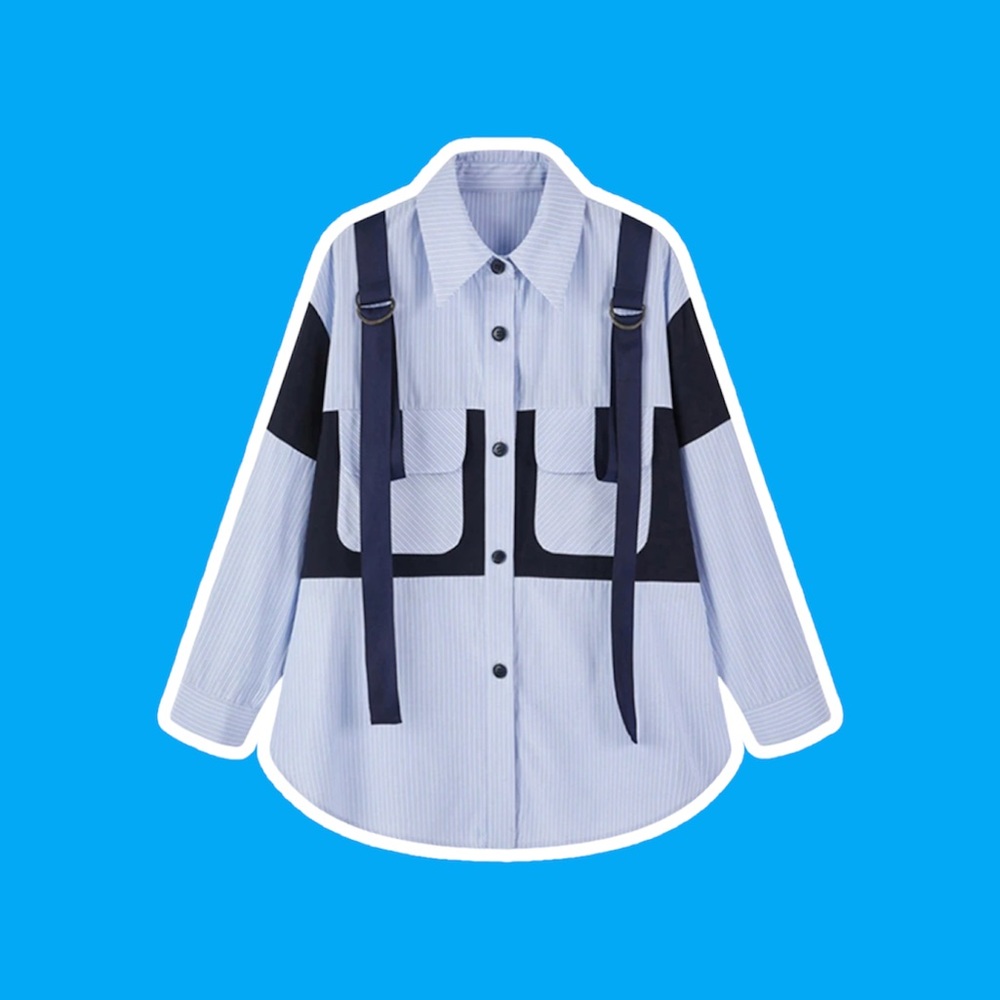 Blue Striped Blouse Long Sleeve Loose Fit